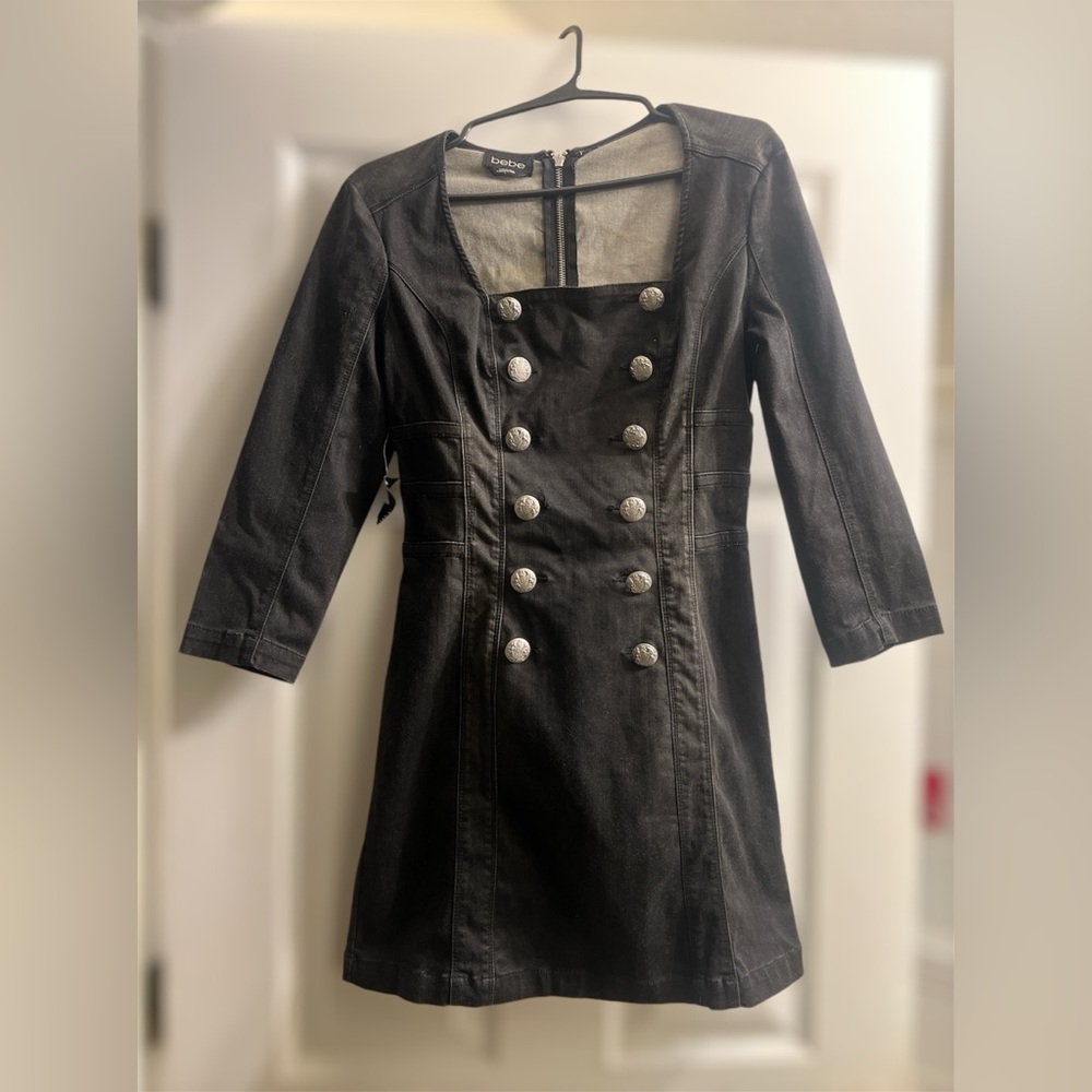 BEBE DENIM DRESS. Really cute and stylish. Size 6. Stretchable material.
